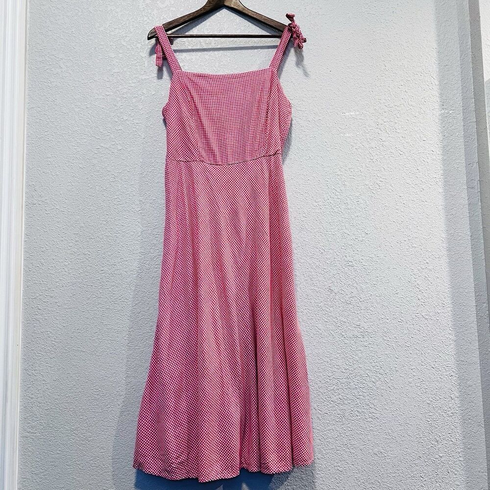 Draper James RSVP Dress Red Gingham Bow Strap Midi Sleeveless Size XL Casual